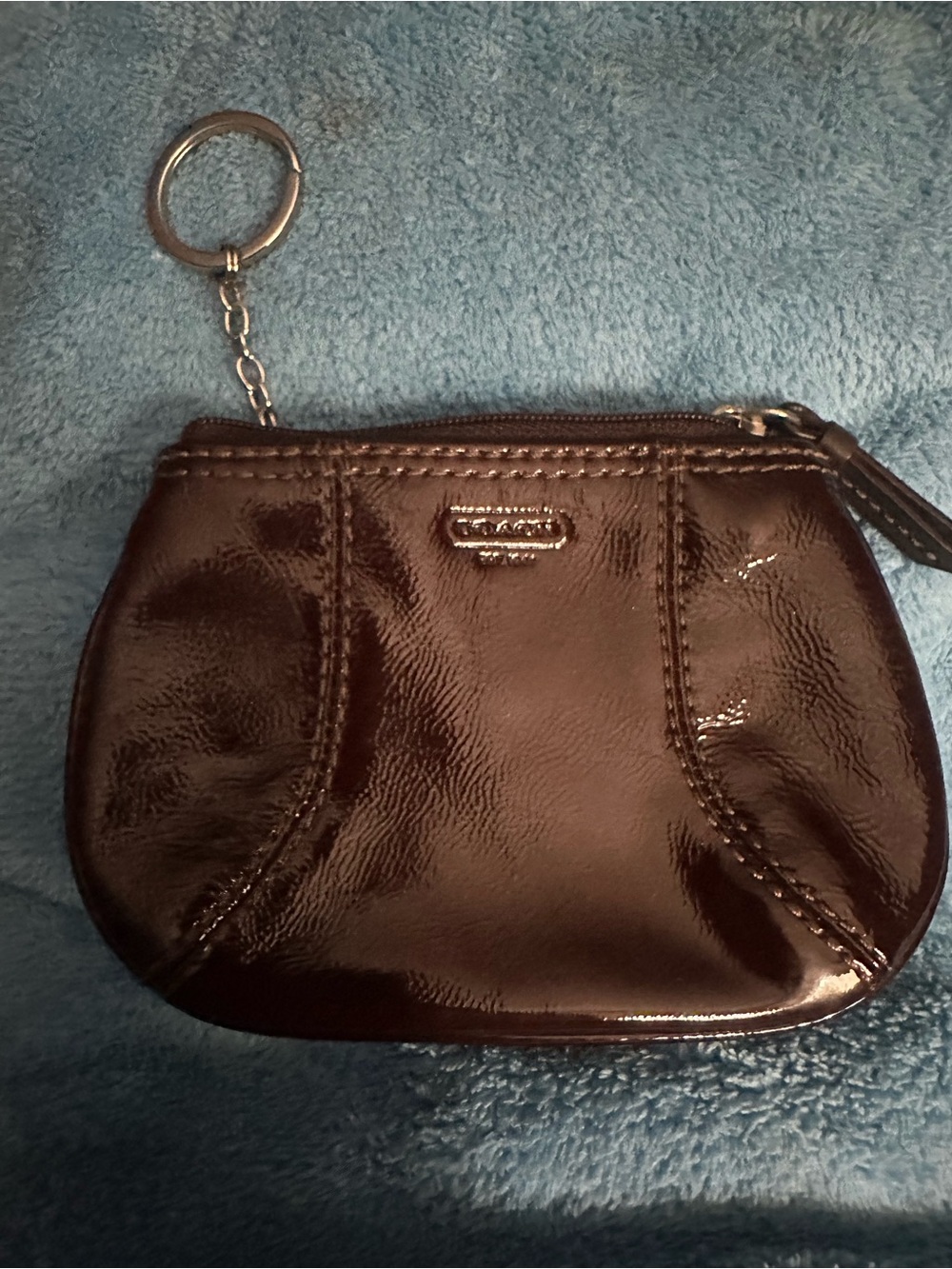 Coach Brown Patent Leather Key Pouch with Keyring